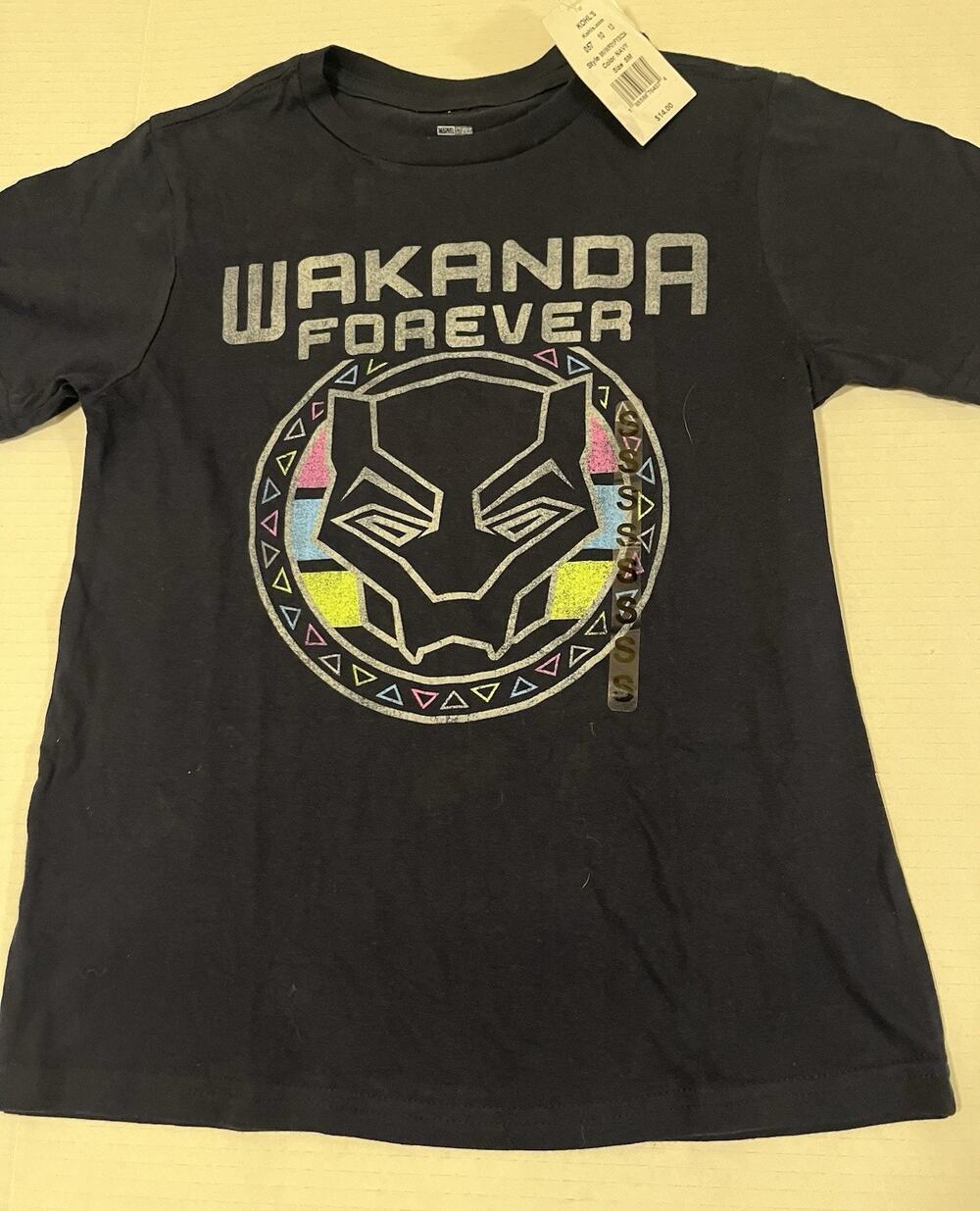 NWT Kids Marvel Tshirt Size S Navy Blue Wakanda Forever boys